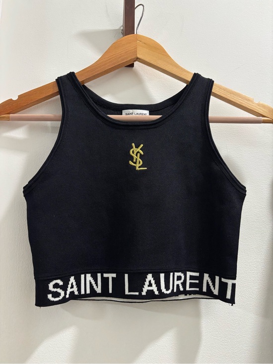 Saint Laurent Tops - Saint Laurent Black Cropped Tank with Gold YSL Emblem